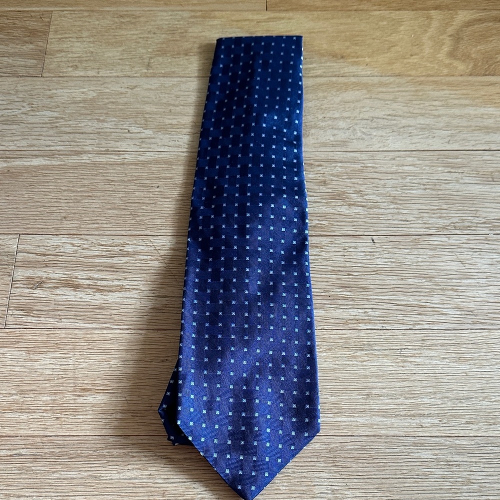 Polished Navy Tie with Micro Square Pattern - Men's Dress Tie